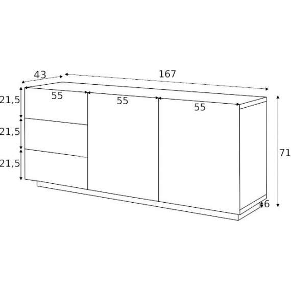 Skjenk Ash 167x71 cm - 3 dører - Svart matt