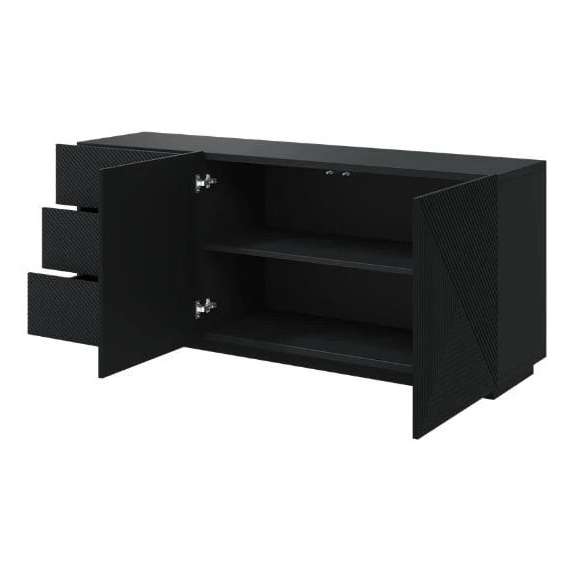 Skjenk Ash 167x71 cm - 3 dører - Svart matt