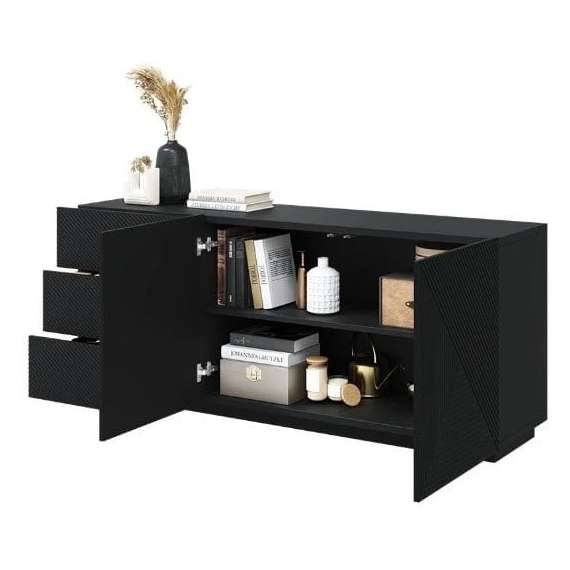 Skjenk Ash 167x71 cm - 3 dører - Svart matt