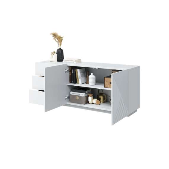 Skjenk Ash 167x71 cm - 3 dører - Hvit matt