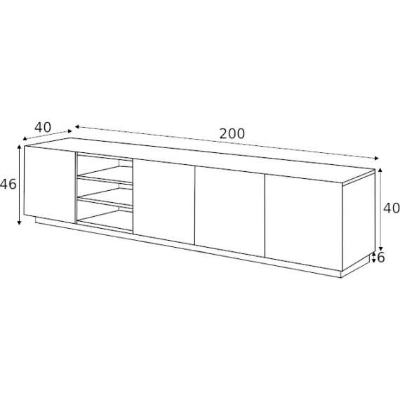 Tv-benk Ash 200x46 cm - 4 dører - med riller
