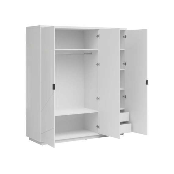 Garderobe Forn 180x201 cm - Hvit høyglans - 3 dører