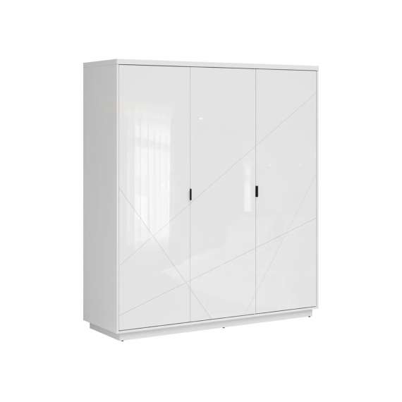Garderobe Forn 180x201 cm - Hvit høyglans - 3 dører