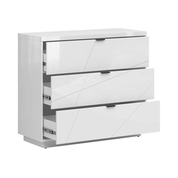 Kommode Forn 106x96 cm - Hvit høyglans - 3 skuffer