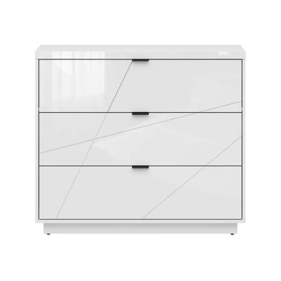 Kommode Forn 106x96 cm - Hvit høyglans - 3 skuffer