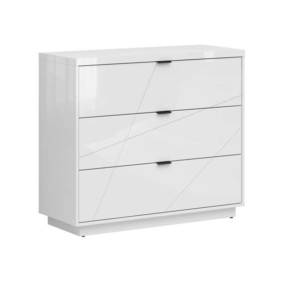 Kommode Forn 106x96 cm - Hvit høyglans - 3 skuffer