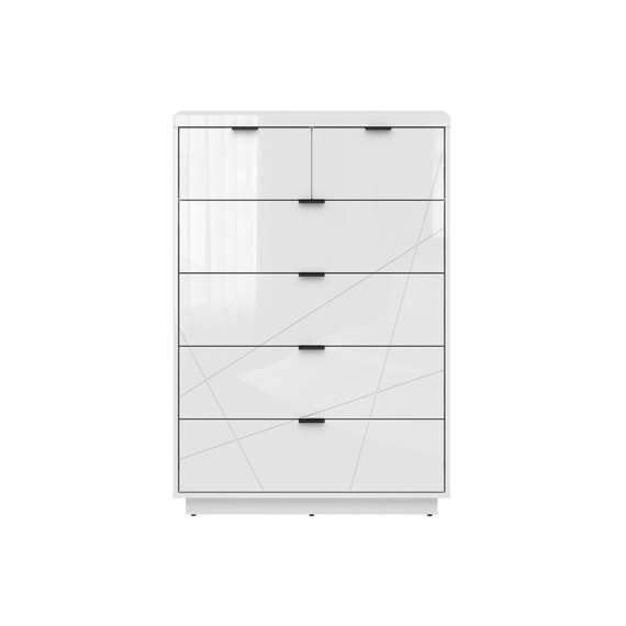Kommode Forn 90x130 cm - Hvit høyglans - 6 skuffer
