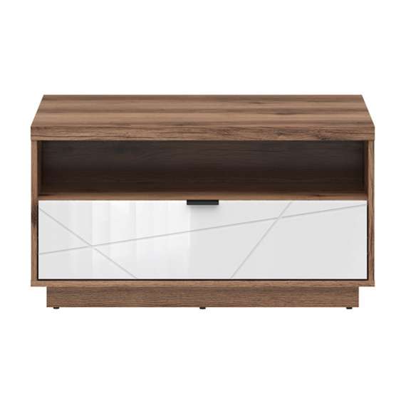 Sofabord FORN - 90x60 cm - eik delano - hvit høyglans - 1 skuff