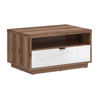 Sofabord FORN - 90x60 cm - eik delano - hvit høyglans - 1 skuff