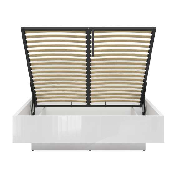 Seng Forn 160 cm - Hvit høyglans - med oppbevaring