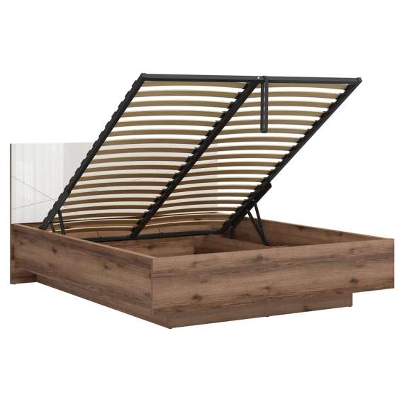 Seng Forn 160 cm - Hvit høyglans - med oppbevaring