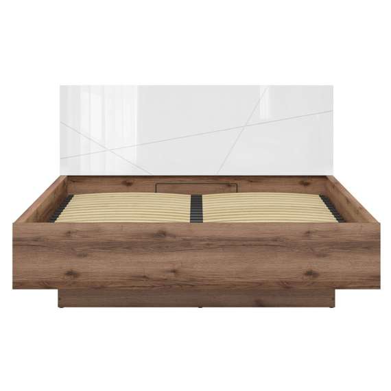 Seng Forn 160 cm - Hvit høyglans - med oppbevaring