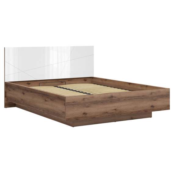 Seng Forn 160 cm - Hvit høyglans - med oppbevaring