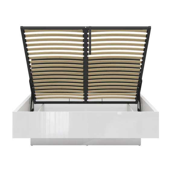 Seng Forn 160 cm - Hvit høyglans - med oppbevaring