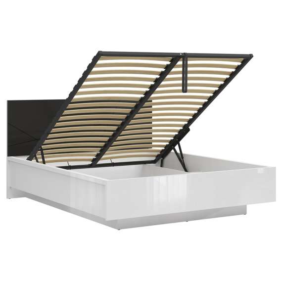 Seng Forn 160 cm - Hvit høyglans - med oppbevaring