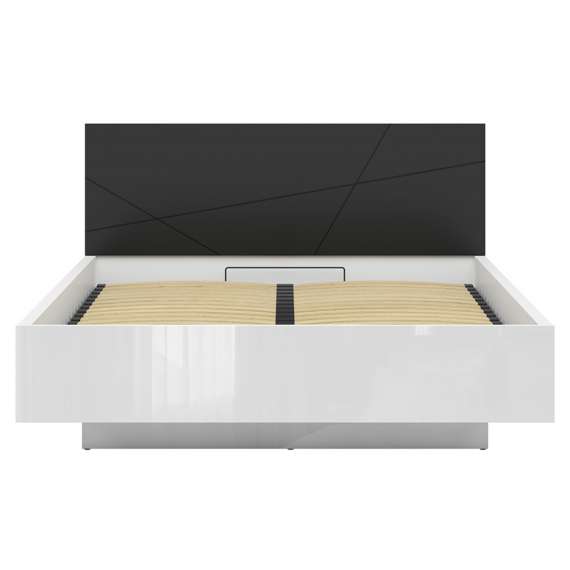 Seng Forn 160 cm - Hvit høyglans - med oppbevaring