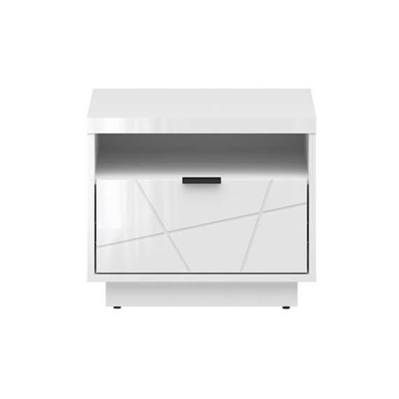 Nattbord Forn 50x43 cm - Hvit høyglans - 1 skuff
