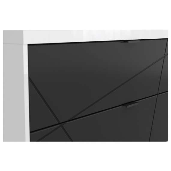 TV-benk Forn 156x61 cm - Hvit høyglans - Svart - 2 skuffer