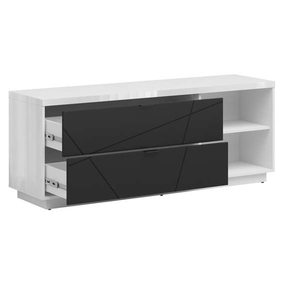 TV-benk Forn 156x61 cm - Hvit høyglans - Svart - 2 skuffer