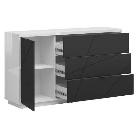 Skjenk Forn 156x93 cm - Hvit høyglans - Svart