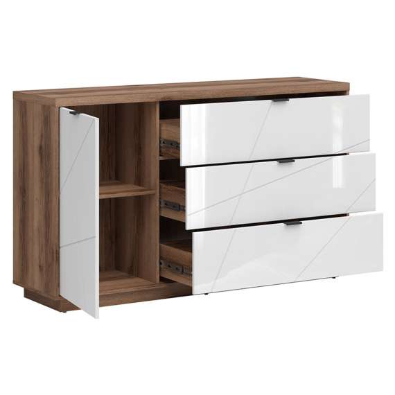 Skjenk Forn 156x93 cm - eik delano - hvit høyglans