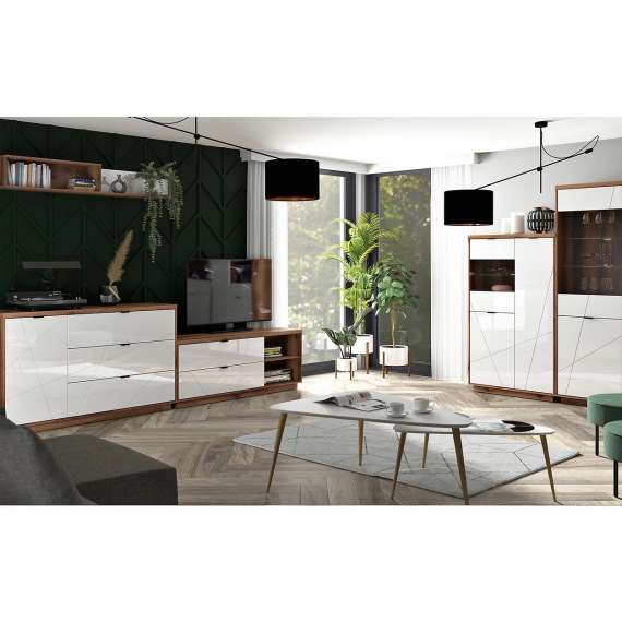Skjenk Forn 156x93 cm - eik delano - hvit høyglans