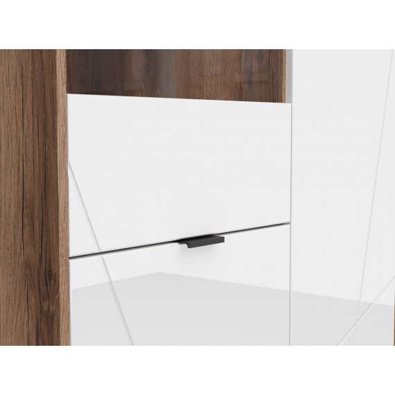 Vitrineskap Forn 94x157 cm - eik delano - hvit høyglans - 3 dører