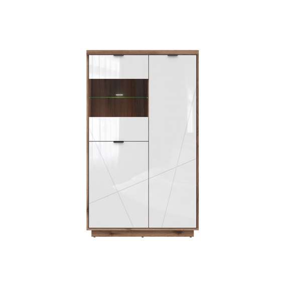 Vitrineskap Forn 94x157 cm - eik delano - hvit høyglans - 3 dører
