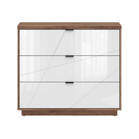 Kommode Forn 106x96 cm - eik delano - hvit høyglans - 3 skuffer