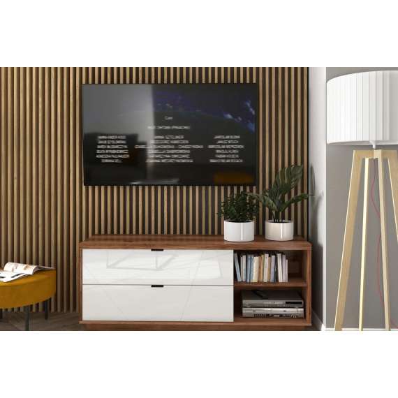 Kommode Forn 106x96 cm - eik delano - hvit høyglans - 3 skuffer