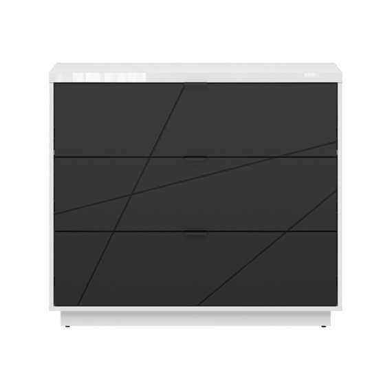 Kommode Forn 106x93 cm - hvit høyglans - svart matt - 3 skuffer