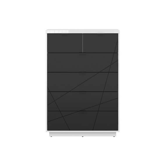 Kommode Forn 90x130 cm - hvit høyglans - svart matt - 6 skuffer
