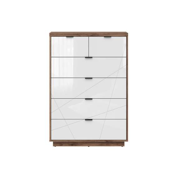 Kommode Forn 90x130 cm - eik delano - hvit høyglans - 6 skuffer