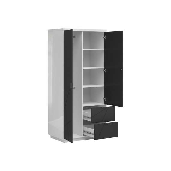 Garderobe Forn 94x201 cm - hvit høyglans - svart matt