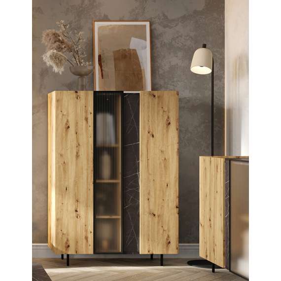 Vitrineskap Marmo 100x142 cm - Eik - Marmor dekor - med ben