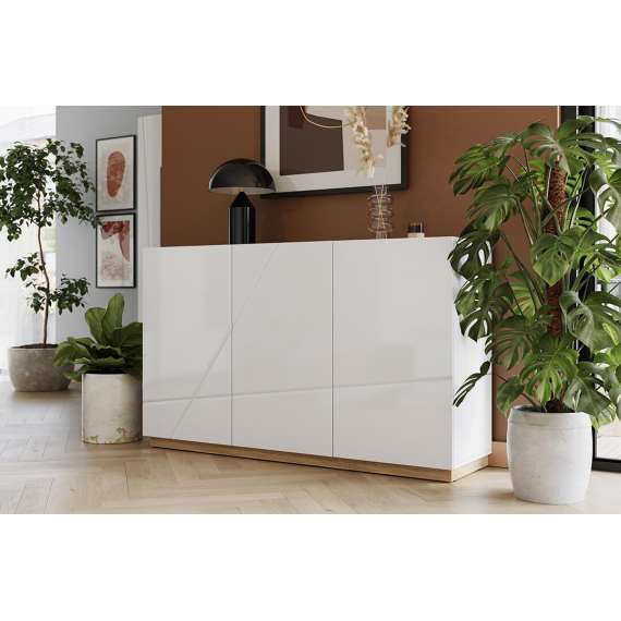 Skjenk Futura 150x91 cm - 3 dører - Hvit høyglans