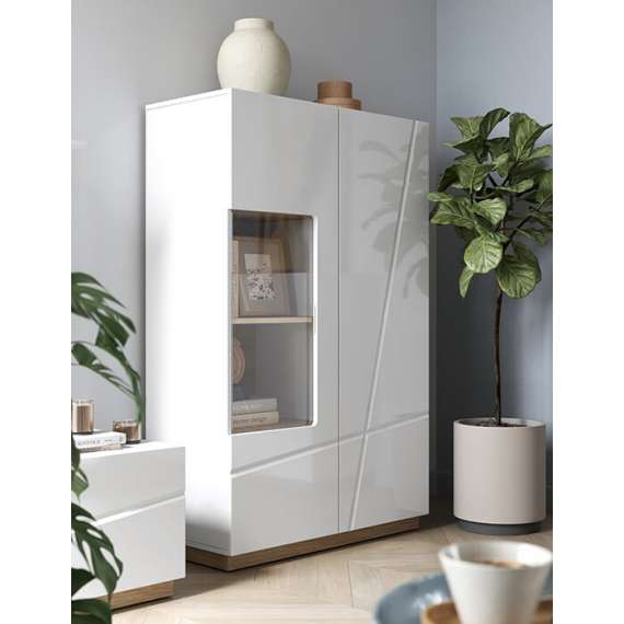 Vitrineskap Futura 90x141 cm - Hvit høyglans