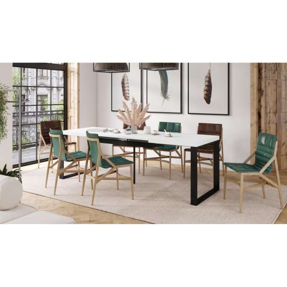 Spisebord Avari 140-290 cm - hvit matt - metallben