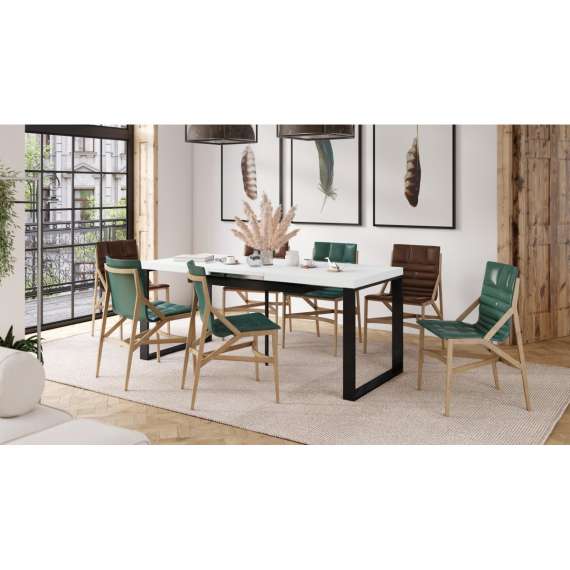 Spisebord Avari 140-290 cm - hvit matt - metallben