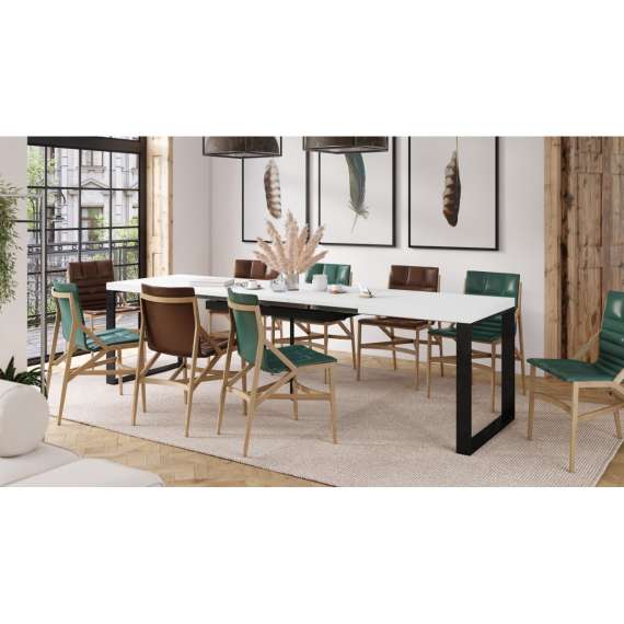 Spisebord Avari 140-290 cm - hvit matt - metallben