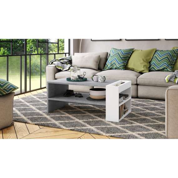 Stuebord Nefri 100x55 cm - betong - hvit matt -  med hyller