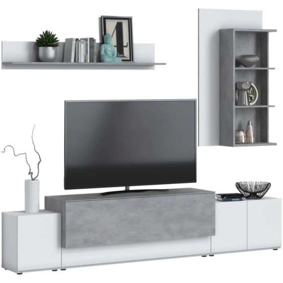 Tv-seksjon Canora 270 cm - Hvit - Betong - med belysning