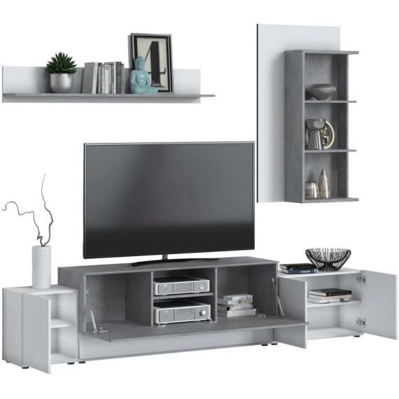 Tv-seksjon Canora 270 cm - Hvit - Betong - med belysning