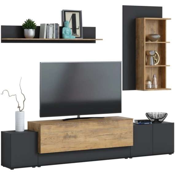 Tv-seksjon Canora 270 cm - Antrasitt - med belysning