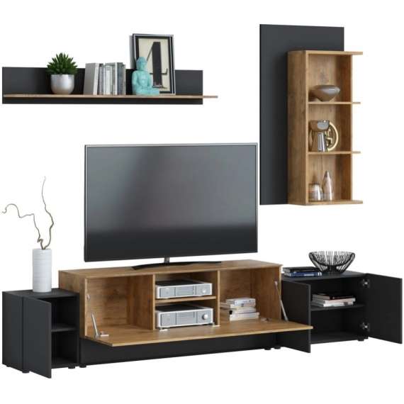 Tv-seksjon Canora 270 cm - Antrasitt - med belysning