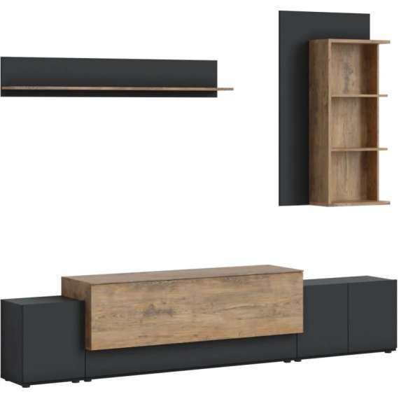 Tv-seksjon Canora 270 cm - Antrasitt - med belysning