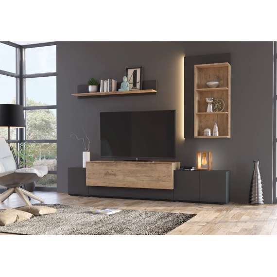 Tv-seksjon Canora 270 cm - Antrasitt - med belysning