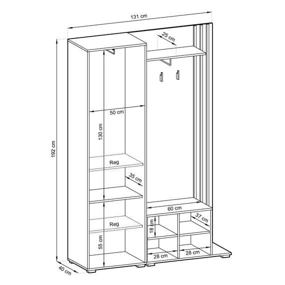 Garderobe til entré Nelly 131x192 cm -  Speil - Spiler