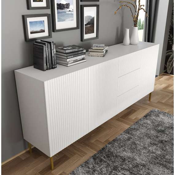 Skjenk Ravena 200 cm - Hvit - Metallben - Spiler