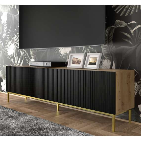 Tv-benk Ravena 200 cm - Spiler - Svart - Eik